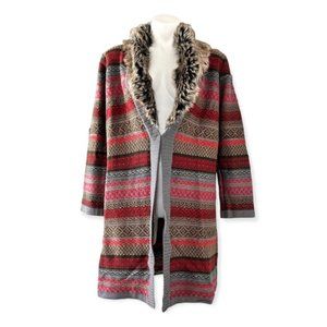 Anne Klein Knit Jacket w/Detachable Fur Collar, Fire Red Size M New w/Tag $159